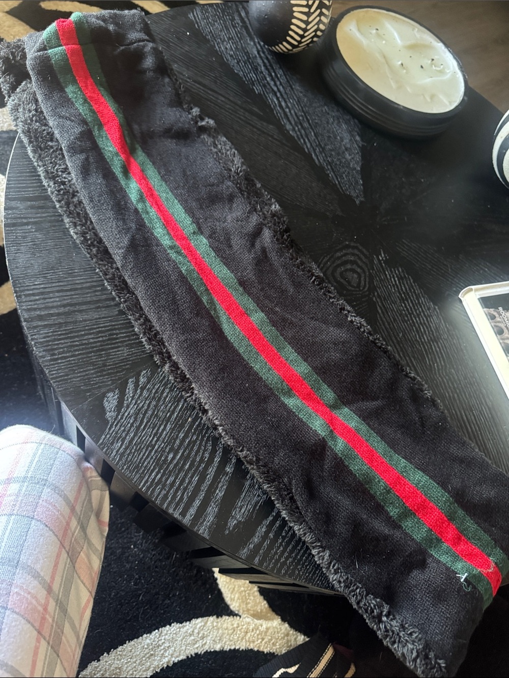 Black Scarf with Red & Green Stripe Accent